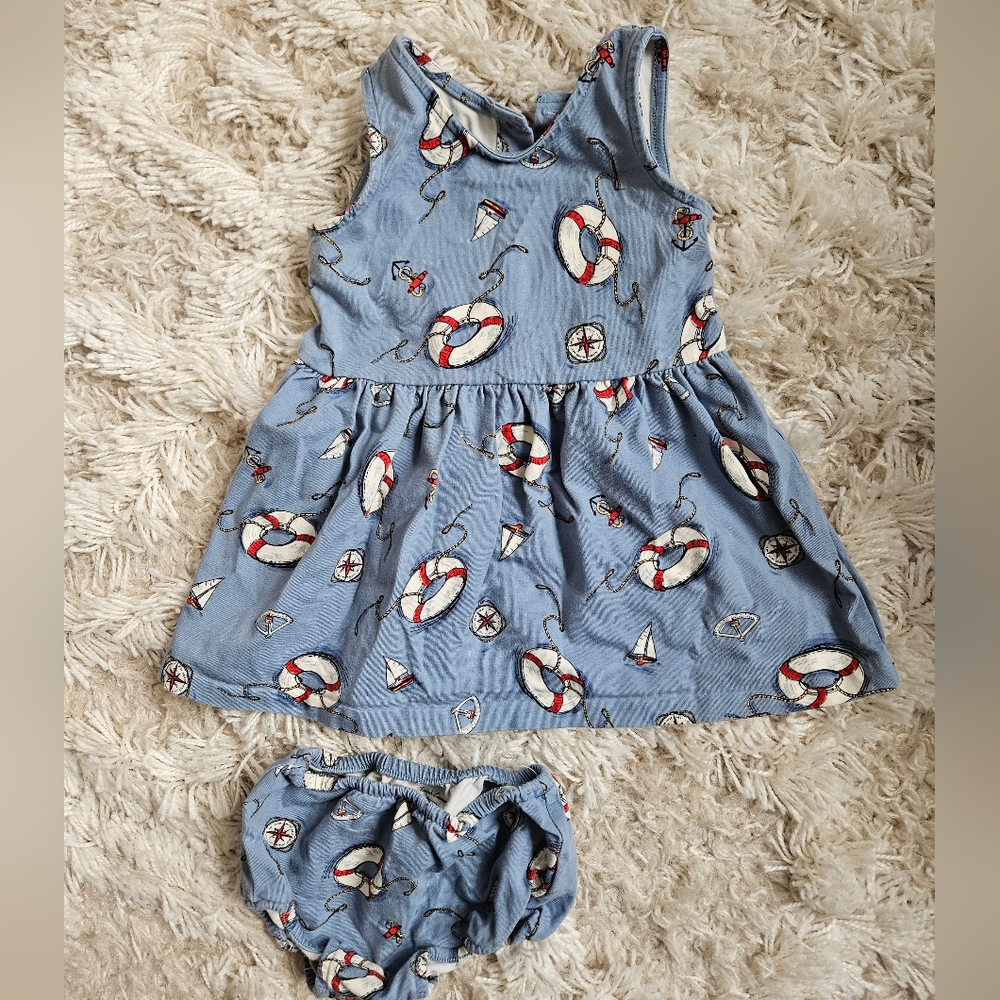 Nautical Blue Baby Dress with Matching Bloomers
